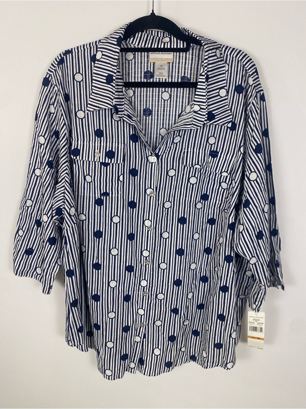 NWT Alfred Dunner Newport Dot Stripe Shirt Size 3X